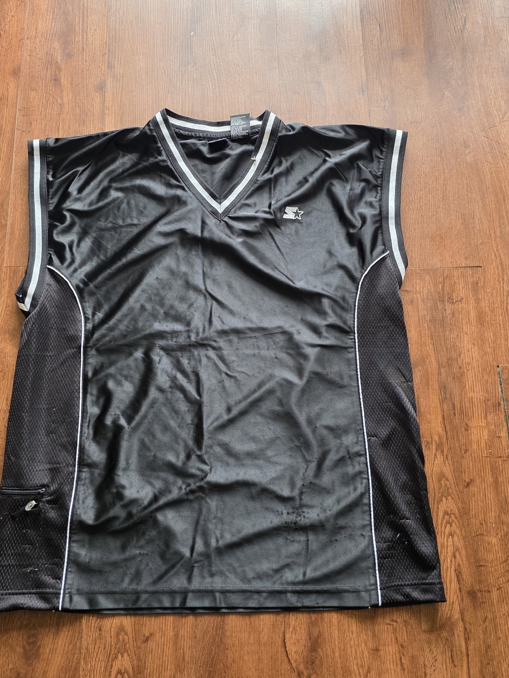 STARTER Black Men's V-Neck Athletic Jersey with Gray Trim